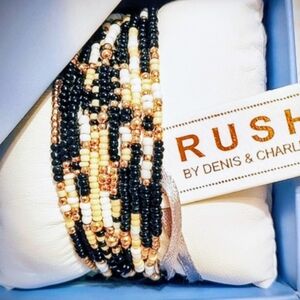 NEW Stretch Bracelet Set RUSH Denis & Charles Black White Gold
